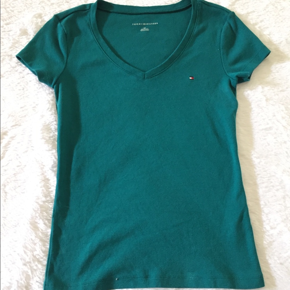 SALE Green Tommy Hilfiger V-Neck Tee Shirt